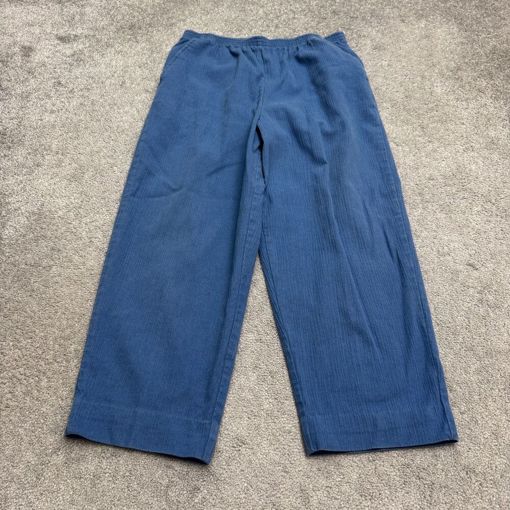 Vintage Blair Textured Crop Pants Womens 16 PT Blue Elastic Waist Pull On Pocket